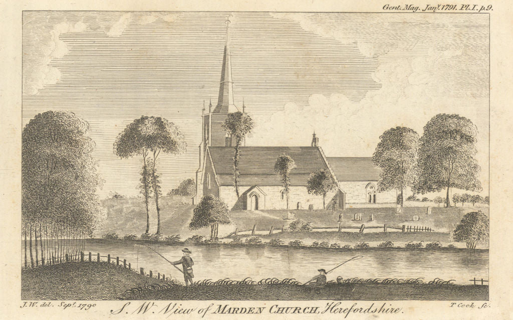 Southwest view of St. Mary the Virgin Church at Marden, Herefordshire 1791